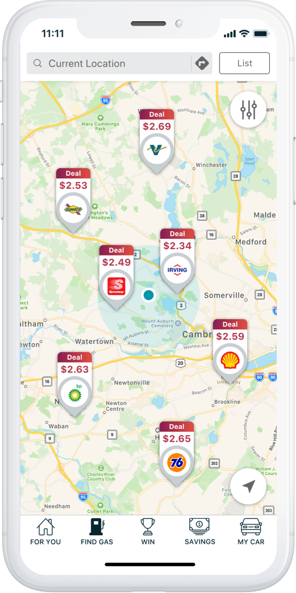 Pay with GasBuddy - Deal Alerts iPhone with map